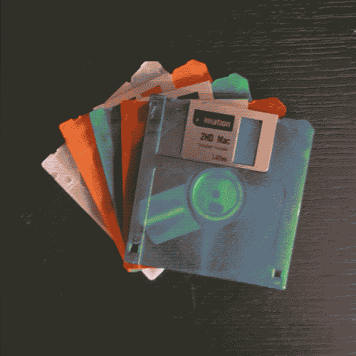 Five colorful floppy disks