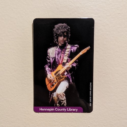 Hennepin County Library card featuring Prince