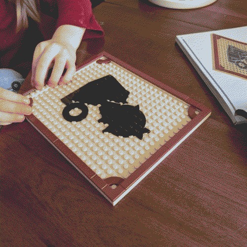 Partially built lego book cover depicting a silhoutte of Sherlock Holmes